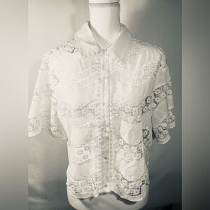 Ultra Pink White Lace Button-Down Top